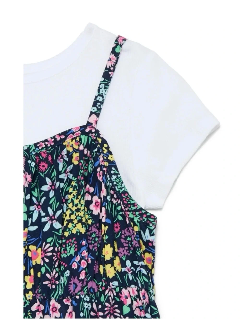 Girls Floral Cami Sundress in Navy With Flowers And Short Sleeve Tee!